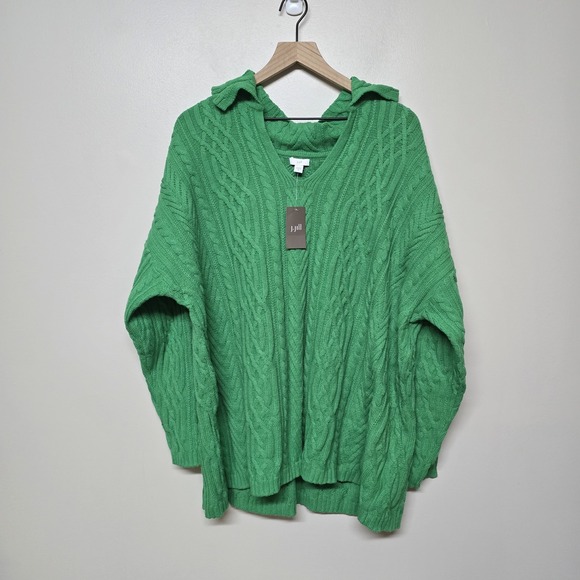 J.Jill Women's Chunky Cabled Knit Kelly Green Fisherman Sweater Sz 3X‎ NWT - Picture 1 of 7